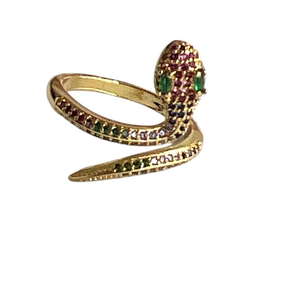 Gold Snake Ring with Multicolor Stones